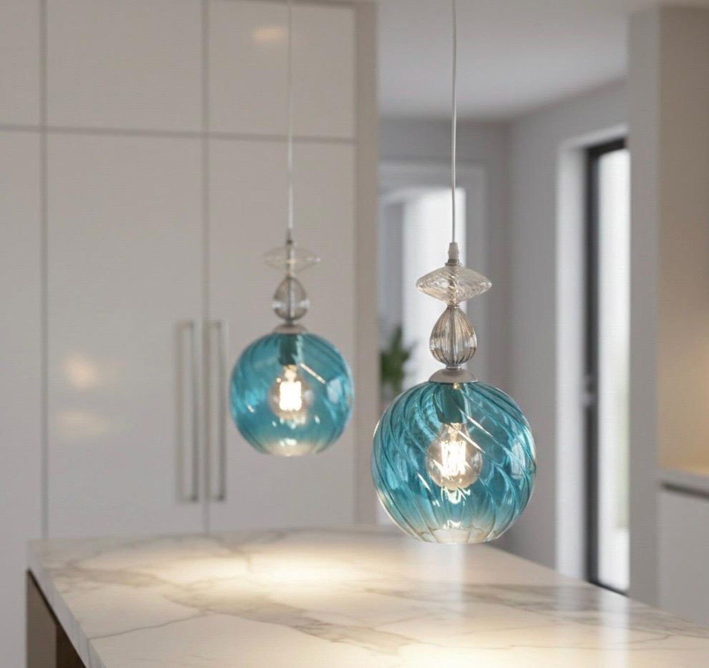 Turquoise Glass Globe Light - Les Trois Pyramides