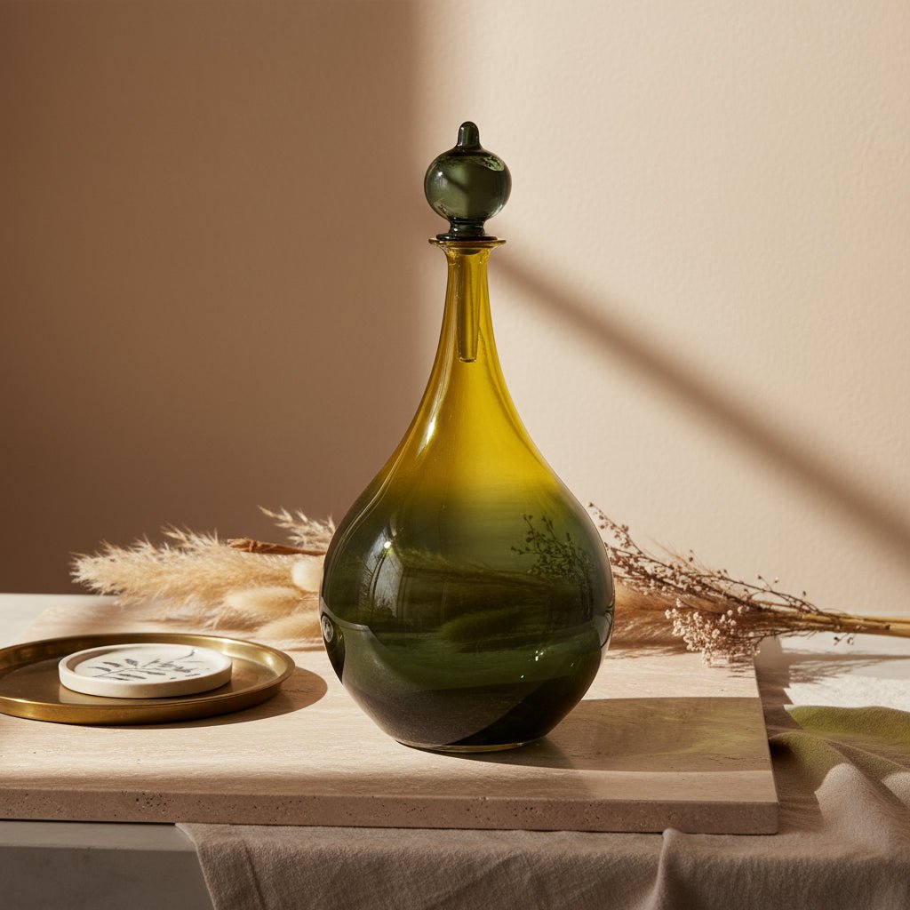 Turquoise with shaded Black Elegant Blown Glass Decanter