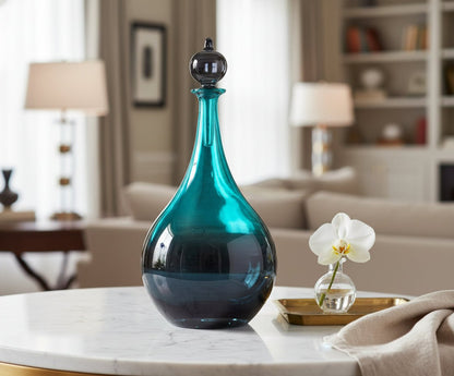 Turquoise with shaded Black Elegant Blown Glass Decanter