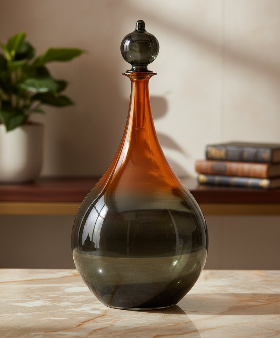 Turquoise with shaded Black Elegant Blown Glass Decanter