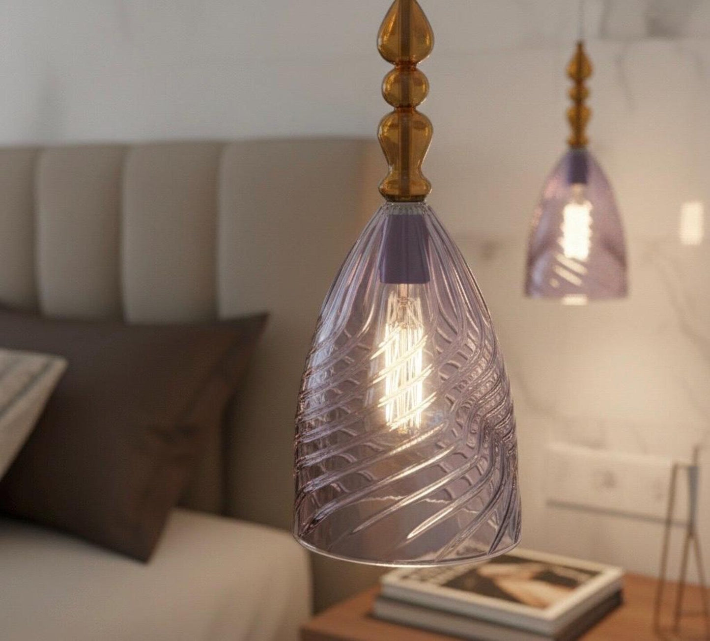 Decorative purple pendant light with gold accents  for Home | Les Trois Pyramides