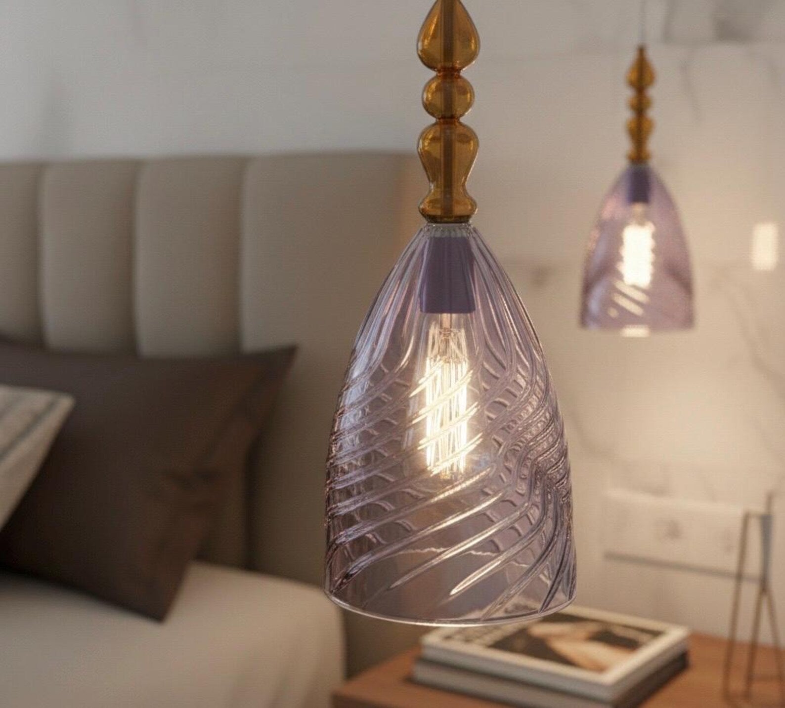 Decorative purple pendant light with gold accents  for Home | Les Trois Pyramides