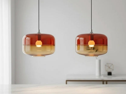 Two-Tone Red & Amber Hand-Blown Glass Pendant Light | Les Trois Pyramides