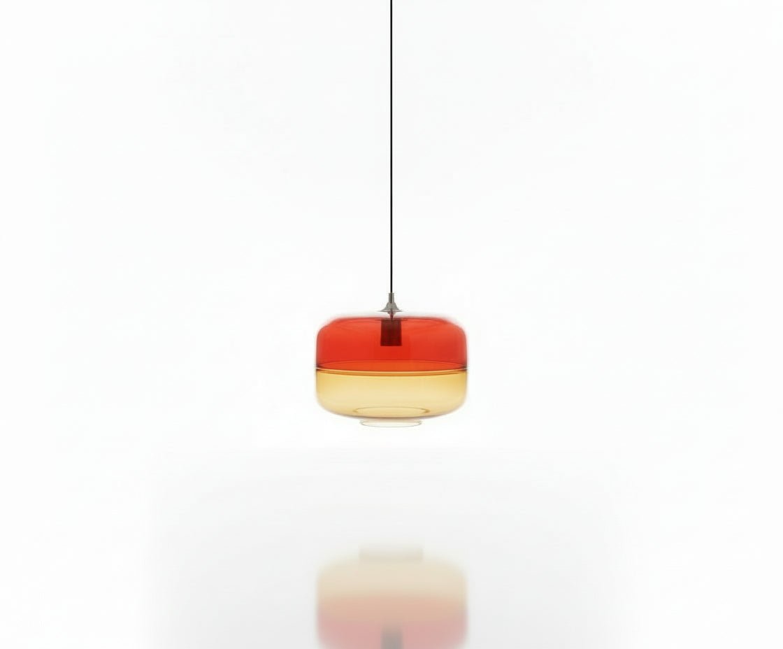 Two-Tone Red & Amber Hand-Blown Glass Pendant Light
