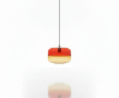 Two-Tone Red & Amber Hand-Blown Glass Pendant Light