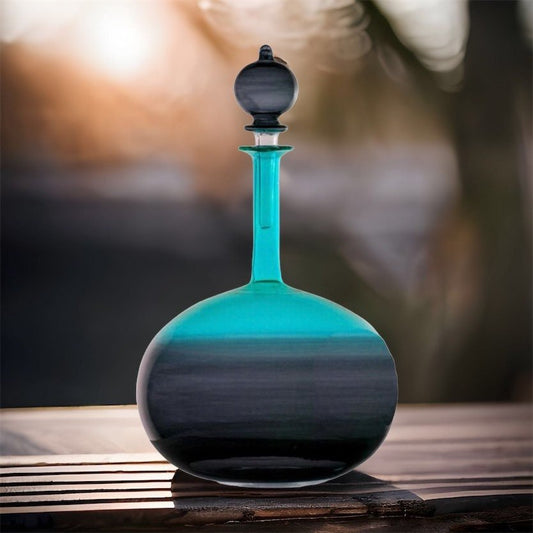 Unique Teal and Black Gradient Art Glass Decanter for Home Decor |  Les Trois Pyramides 