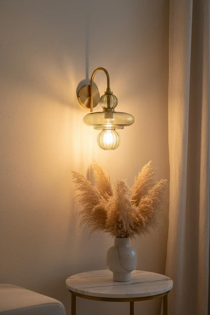 Modern Wall Sconce Glass Light, Handmade Blown Glass Lamp, Brass Wall Lighting, Bedside Light, Bathroom Vanity Sconce | Les Trois Pyramides