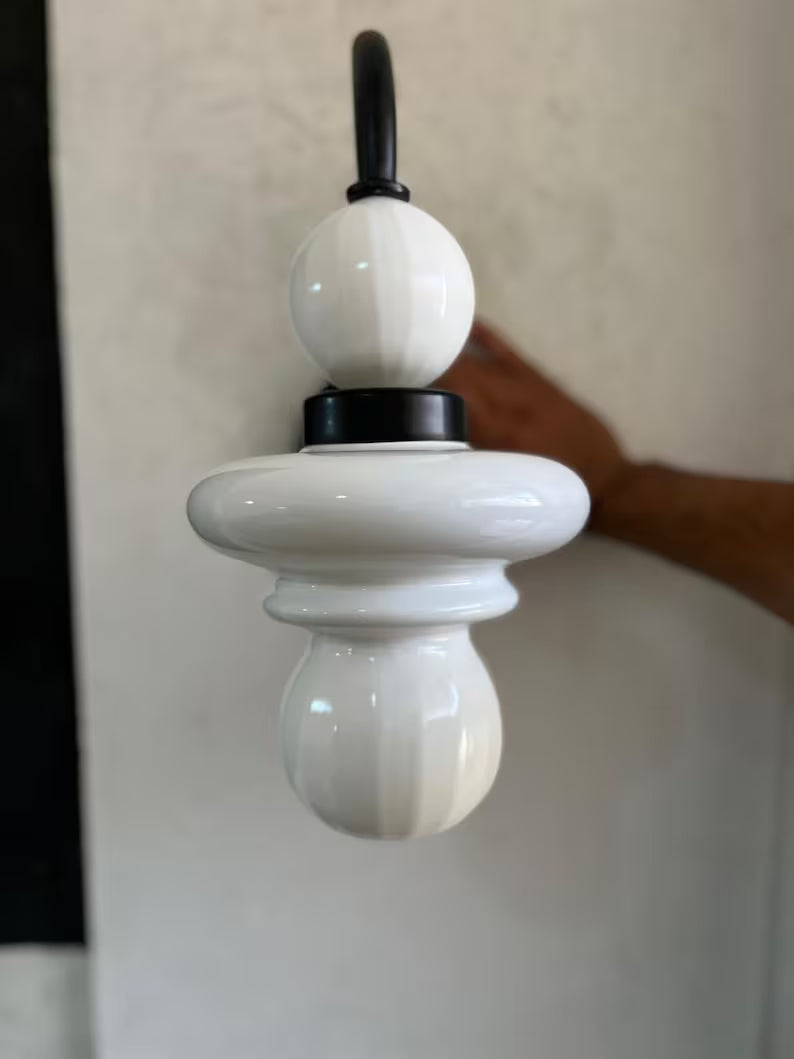 Modern Wall Sconce Glass Light, Handmade Blown Glass Lamp, Brass Wall Lighting, Bedside Light, Bathroom Vanity Sconce | Les Trois Pyramides
