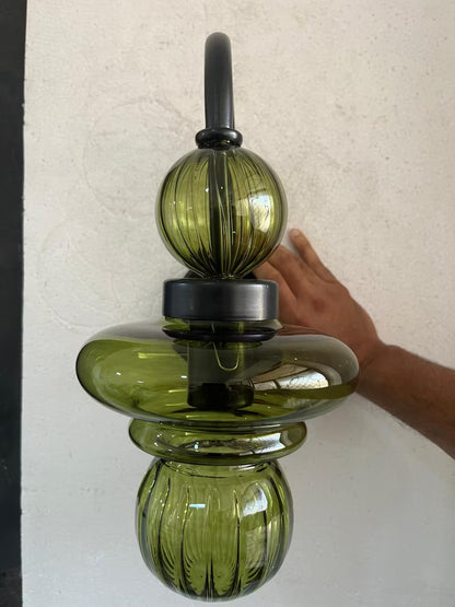Modern Wall Sconce Glass Light, Handmade Blown Glass Lamp, Brass Wall Lighting, Bedside Light, Bathroom Vanity Sconce | Les Trois Pyramides