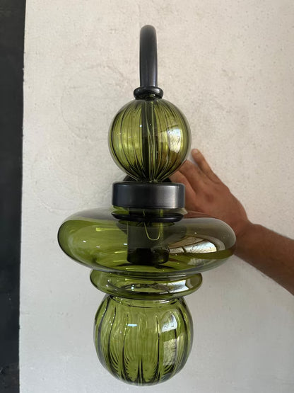 Modern Wall Sconce Glass Light, Handmade Blown Glass Lamp, Brass Wall Lighting, Bedside Light, Bathroom Vanity Sconce | Les Trois Pyramides