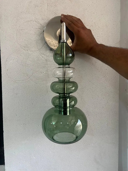 Green Glass Wall Sconce, Modern Brass Wall Light, Murano Style Wall Lamp, Stacked Glass Lighting Fixture, Luxury Restaurant Wall Light | Les Trois Pyramides