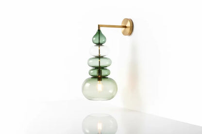 Green Glass Wall Sconce, Modern Brass Wall Light, Murano Style Wall Lamp, Stacked Glass Lighting Fixture, Luxury Restaurant Wall Light | Les Trois Pyramides