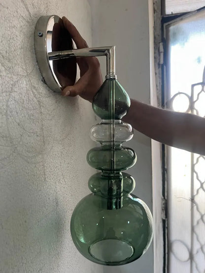 Green Glass Wall Sconce, Modern Brass Wall Light, Murano Style Wall Lamp, Stacked Glass Lighting Fixture, Luxury Restaurant Wall Light | Les Trois Pyramides