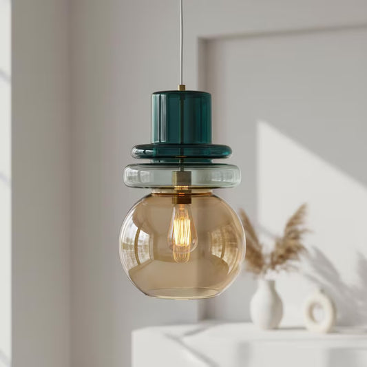Green Glass Pendant Light – Modern Hanging Lamp for Kitchen Island Lighting, Handmade Glass Ceiling Lamp - restaurant lighting | Les Trois Pyramides