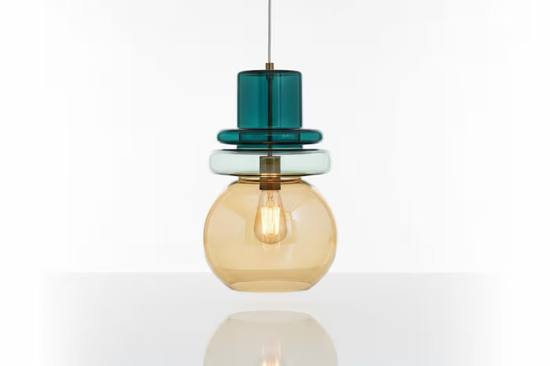Green Glass Pendant Light – Modern Hanging Lamp for Kitchen Island Lighting, Handmade Glass Ceiling Lamp - restaurant lighting | Les Trois Pyramides