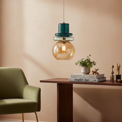 Green Glass Pendant Light – Modern Hanging Lamp for Kitchen Island Lighting, Handmade Glass Ceiling Lamp - restaurant lighting | Les Trois Pyramides