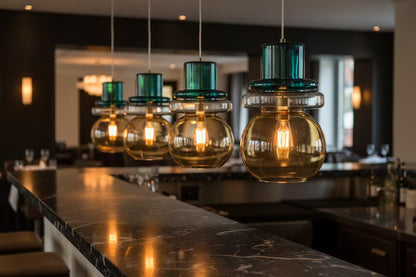 Green Glass Pendant Light – Modern Hanging Lamp for Kitchen Island Lighting, Handmade Glass Ceiling Lamp - restaurant lighting | Les Trois Pyramides