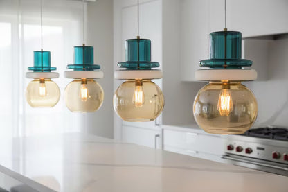 Green Glass Pendant Light – Modern Hanging Lamp for Kitchen Island Lighting, Handmade Glass Ceiling Lamp - restaurant lighting | Les Trois Pyramides
