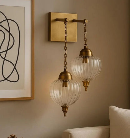 Ribbed Double Glass Sconce Light Fixture for Home Decor | Les Trois Pyramides 