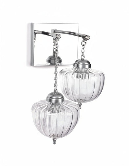 Vintage Brass Double Glass Wall Sconce – Elegant Ribbed Globe Wall Light for Timeless Interiors