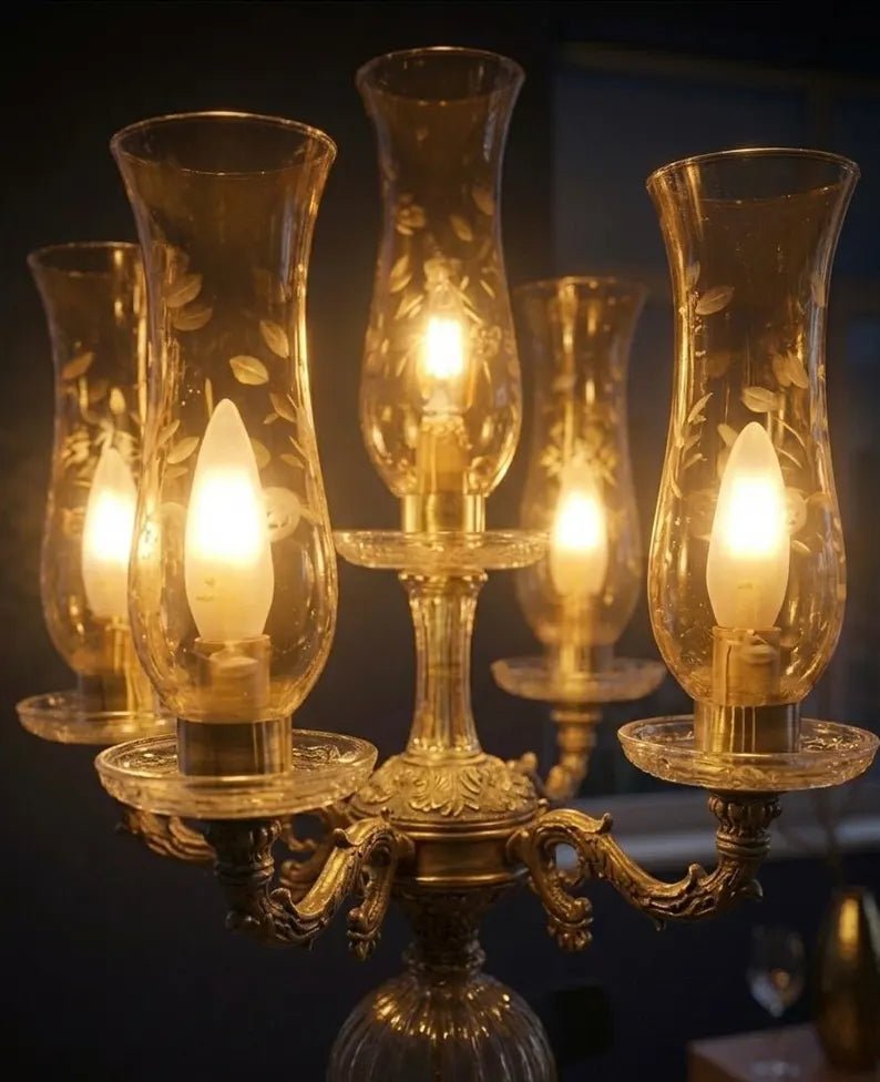 Vintage Floor Lamp Brass Glass Candelabra – Tall Unique Floor Lamp for Living Room Lighting, Handmade Standing Lamp | Les Trois Pyramides