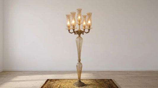 Vintage Floor Lamp Brass Glass Candelabra – Tall Unique Floor Lamp for Living Room Lighting, Handmade Standing Lamp | Les Trois Pyramides