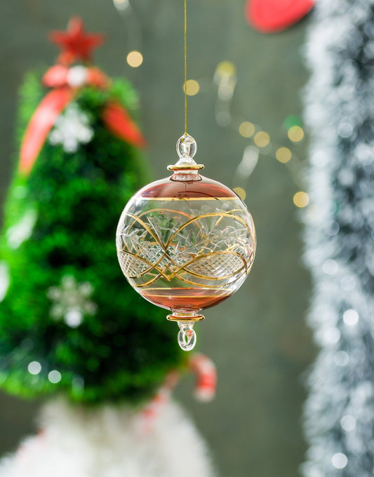 Vintage Christmas Ornaments with 14 K Gold Kirates , Tree Topper for Christmas Tree with Engraved Glass, Large Ornament Egyptian Blown Glass - Les Trois Pyramides 