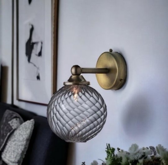 hand crafted Vintage Glass Globe Wall Sconce with Brass Finish| Les Trois Pyramides