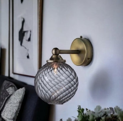 hand crafted Vintage Glass Globe Wall Sconce with Brass Finish| Les Trois Pyramides