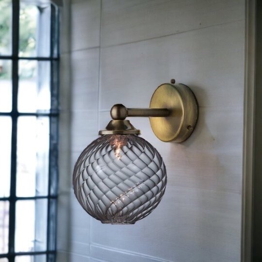 hand crafted Vintage Glass Globe Wall Sconce with Brass Finish| Les Trois Pyramides