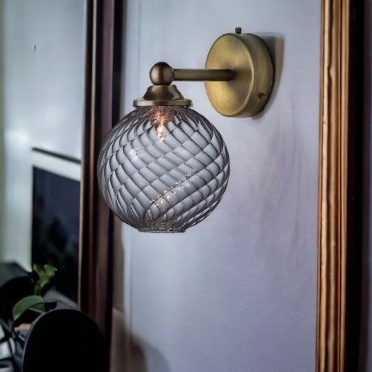 hand crafted Vintage Glass Globe Wall Sconce with Brass Finish| Les Trois Pyramides