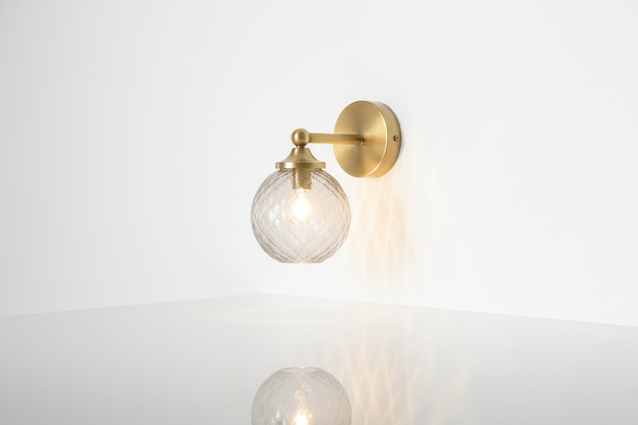 Vintage-Inspired Brass Wall Sconce with Smokey Grey Glass Globe