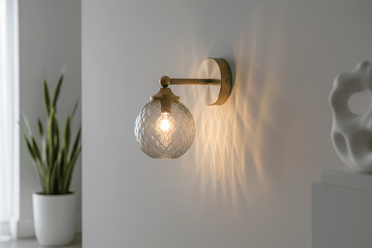 Vintage-Inspired Brass Wall Sconce with Smokey Grey Glass Globe