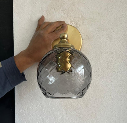 Wall-mounted smokey grey glass lamp with textured glass shade  - Les Trois Pyramides