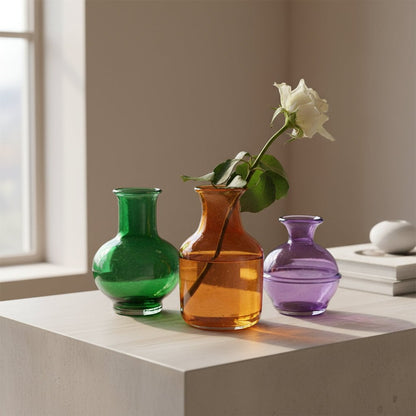 Vintage-Inspired Mini Bud Vase Set – Handmade Colorful Glass Décor