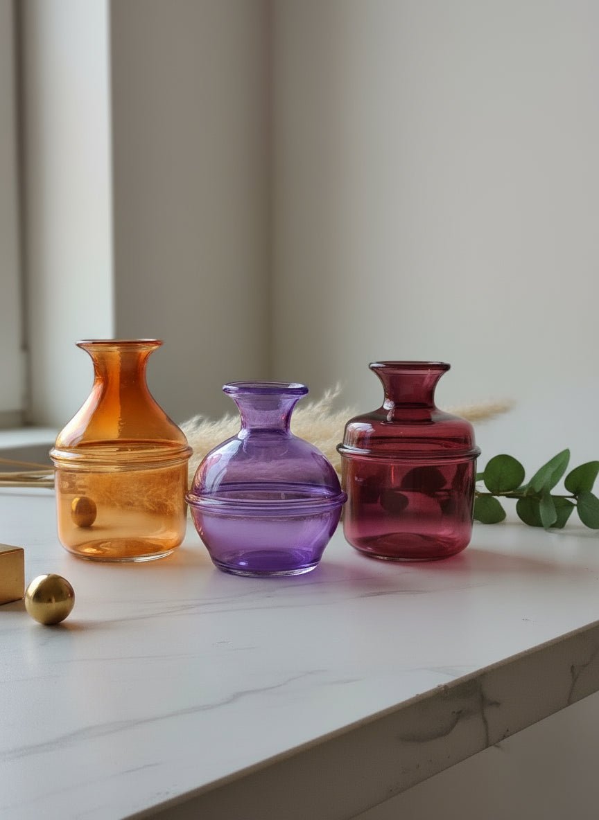 Vintage-Inspired Mini Bud Vase Set – Handmade Colorful Glass Décor