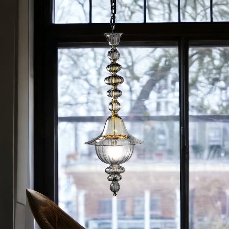 Vintage Style Blown Glass Pendant Light - Les Trois Pyramides 