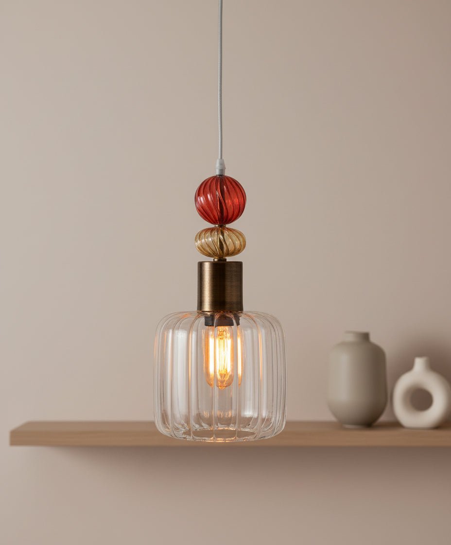 Vintage Style Ribbed Glass Hanging Pendant Light