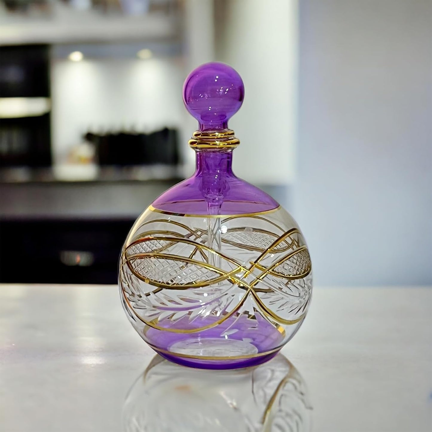 Violet Engraved Perfume Bottle with 14K Gold | Les Trois Pyramides