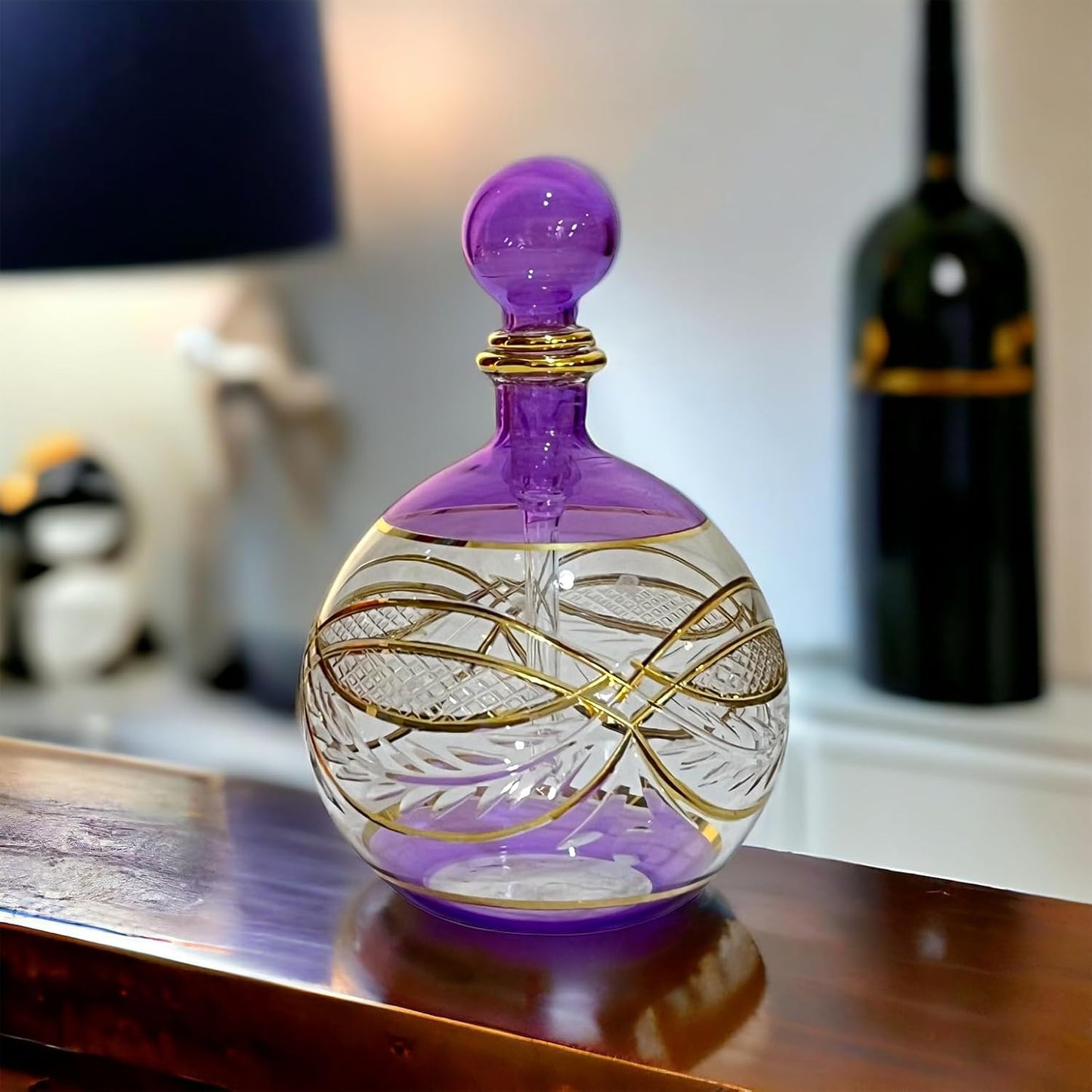 Violet Engraved Perfume Bottle with 14K Gold | Les Trois Pyramides