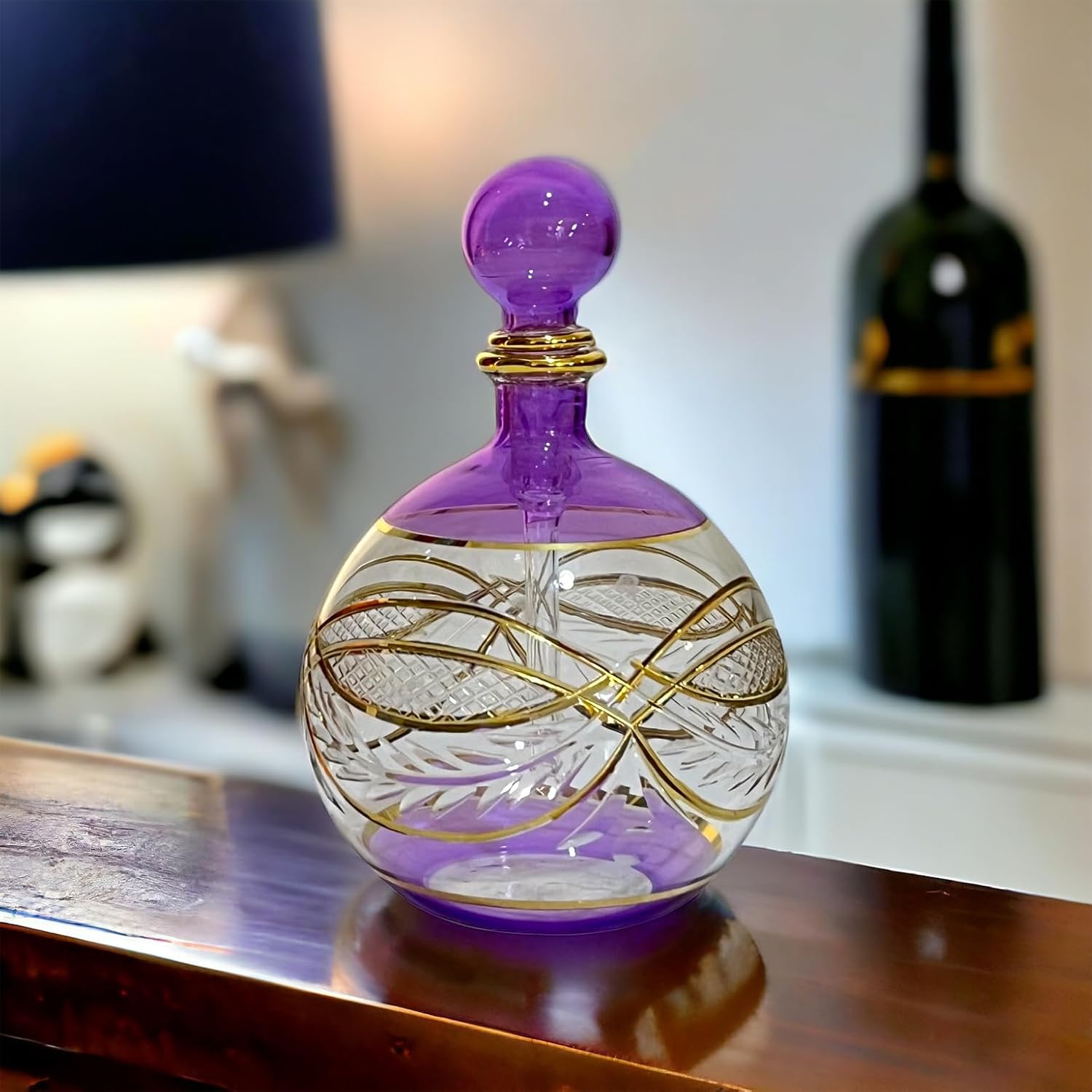 Violet Engraved Perfume Bottle with 14K Gold | Les Trois Pyramides