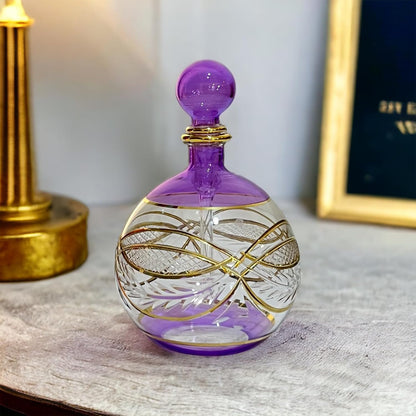 Violet Engraved Perfume Bottle with 14K Gold | Les Trois Pyramides