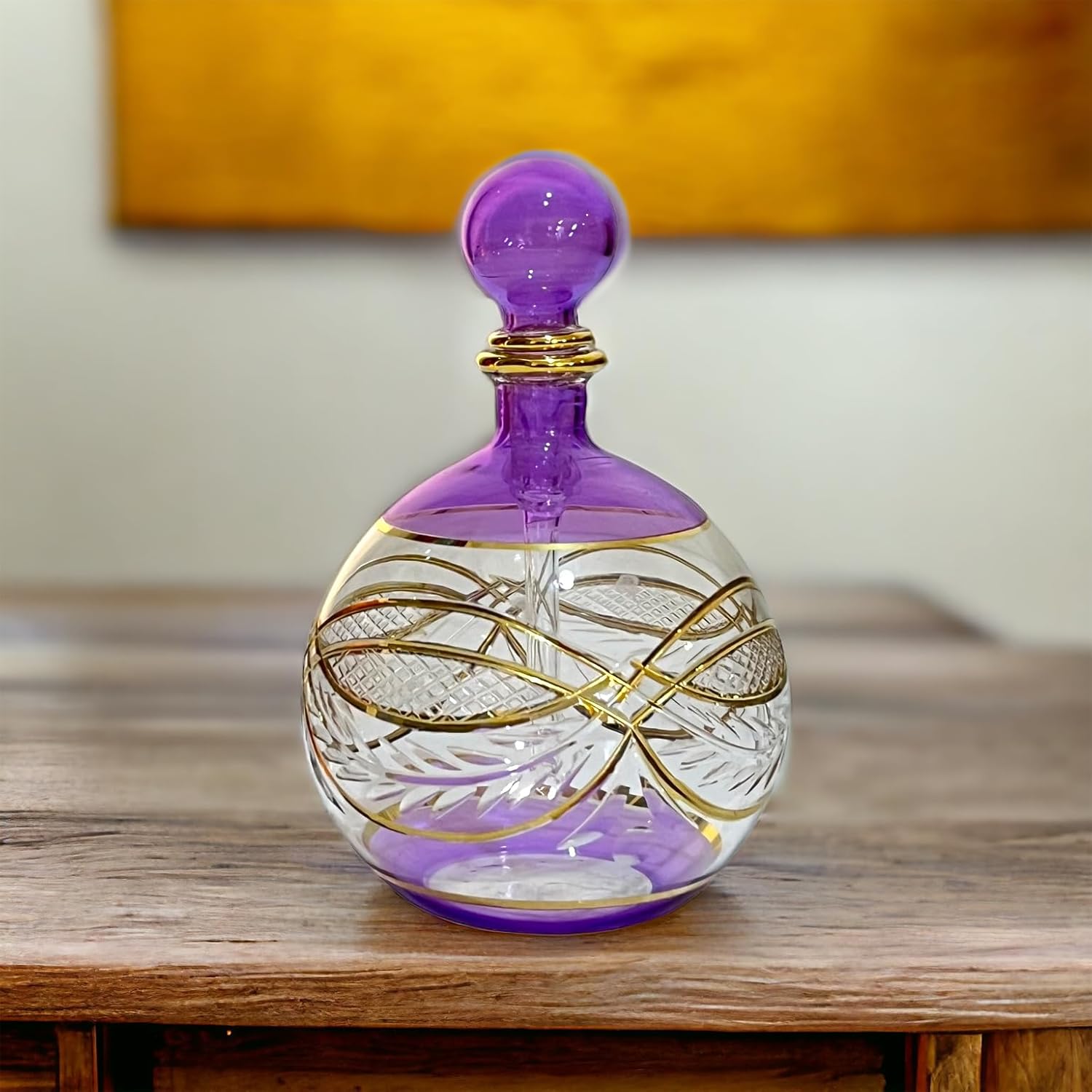 Fashion Perfume Bottle With Stopper / Purple 14K Paint Hand Blown Glass Perfume Bottle /