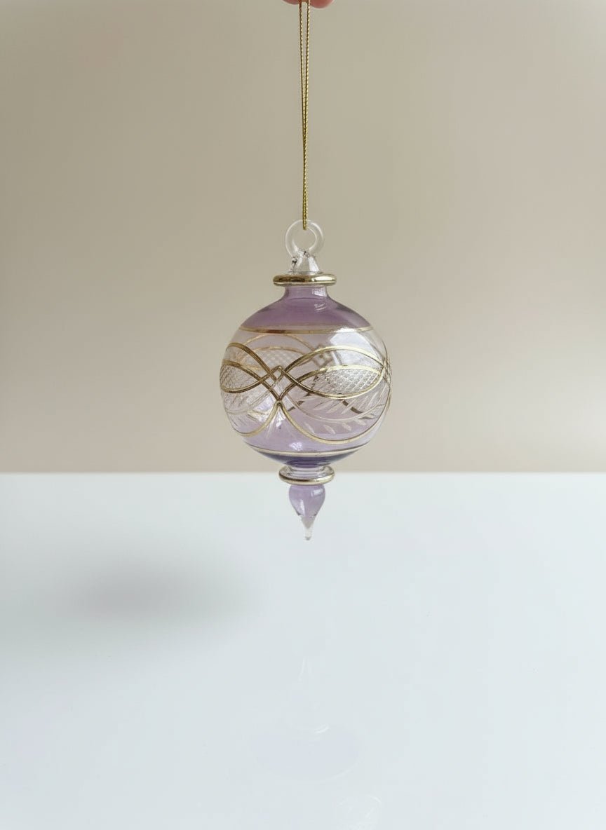 Violet Engraved Blown Glass Christmas Ornament