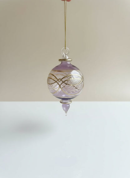 Violet Engraved Blown Glass Christmas Ornament
