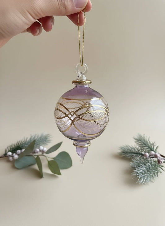 Violet Engraved Blown Glass Christmas Ornament