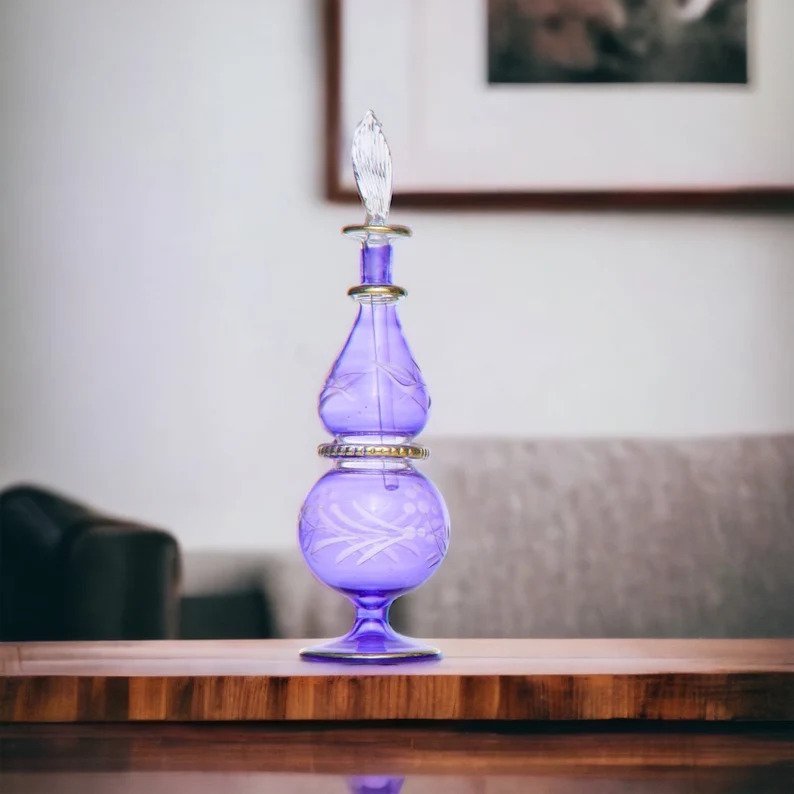 Violet Hand Blown Glass Bottle for essential oils - Les Trois Pyramide