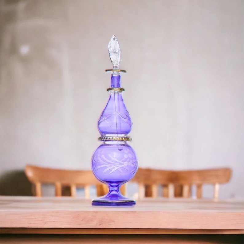 Violet Hand Blown Glass Bottle for essential oils - Les Trois Pyramide