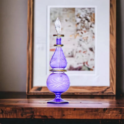 Violet Hand Blown Glass Bottle for essential oils - Les Trois Pyramide