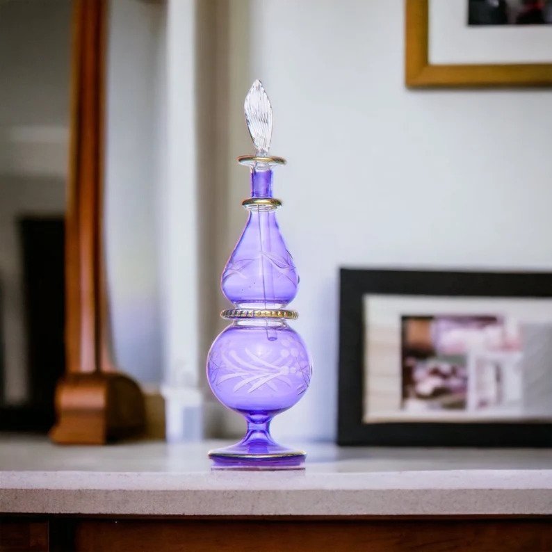 Violet Hand Blown Glass Bottle for essential oils - Les Trois Pyramide